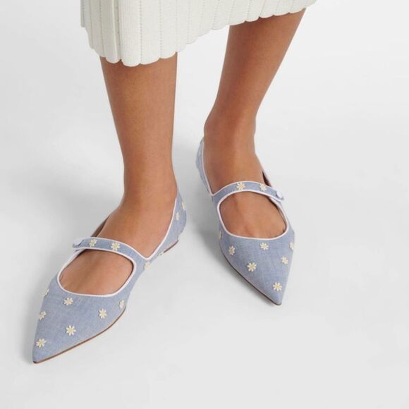 Manolo Blahnik Campari Blue Mary Jane Ballet Flats size 38.5 - Picture 3 of 13